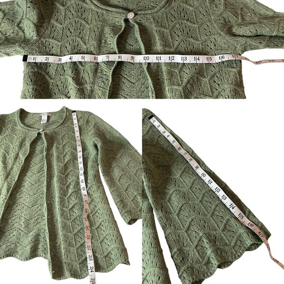 Vintage Tweeds Green Angora Wool Blend Loose Knit Cardigan Sweater Women's M - Picture 6 of 7